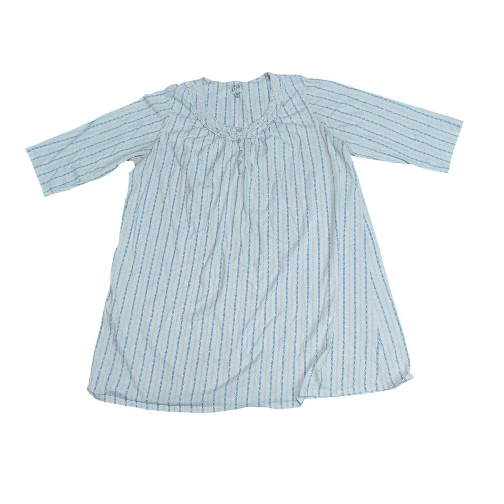 Aria Cotton Blend Night Gown Blue White Striped Womens Xlarge